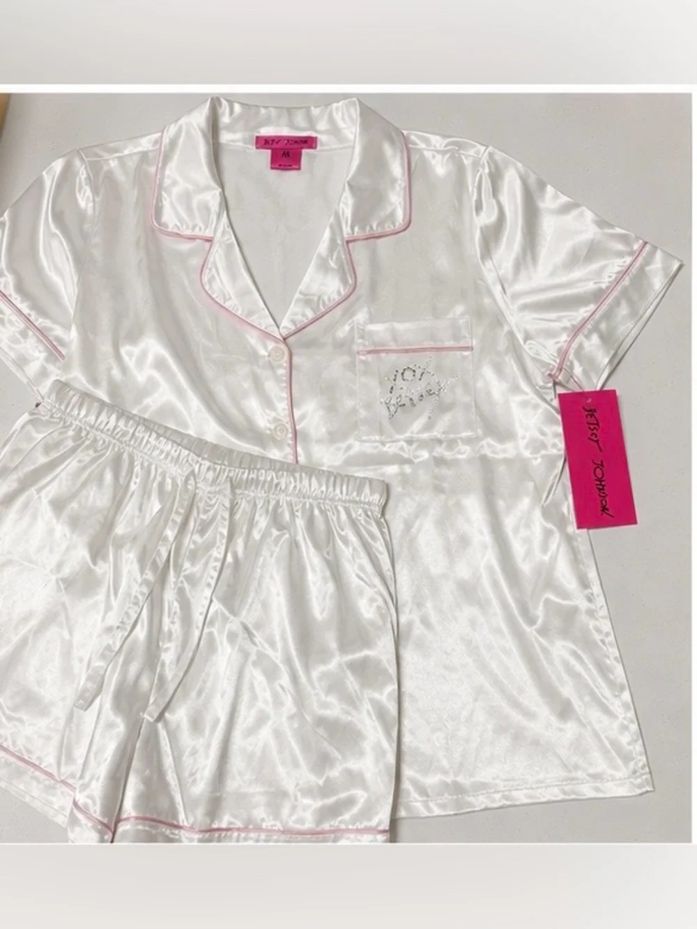 BETSEY JOHNSON Satin Notch Collar 2 Piece PJ Set